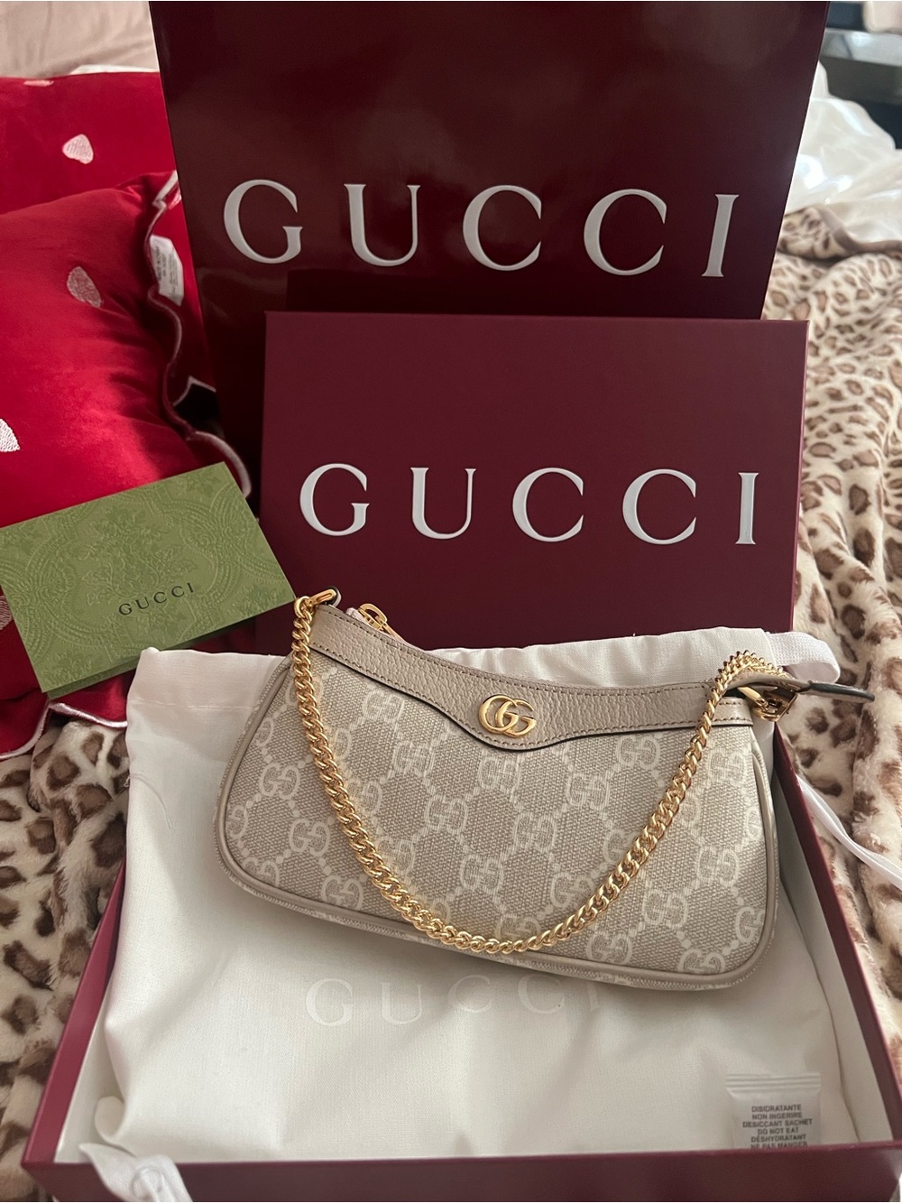Gucci Gray Monogram Clutch with Gold Chain - Picture 8 of 8